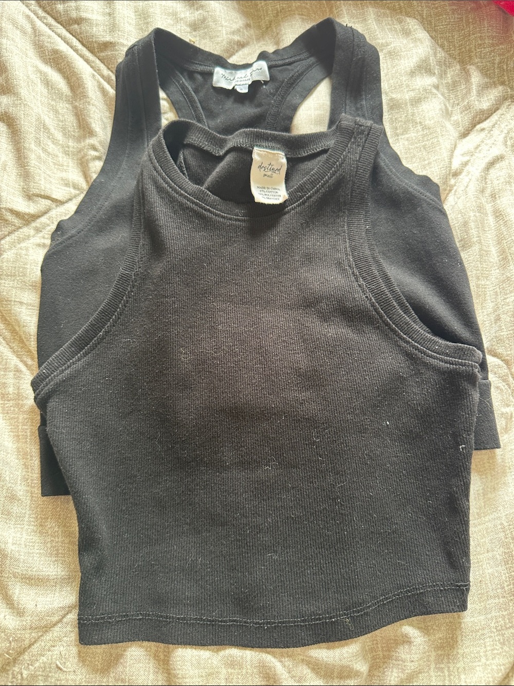 Black Ribbed Racerback Crop Tank Top